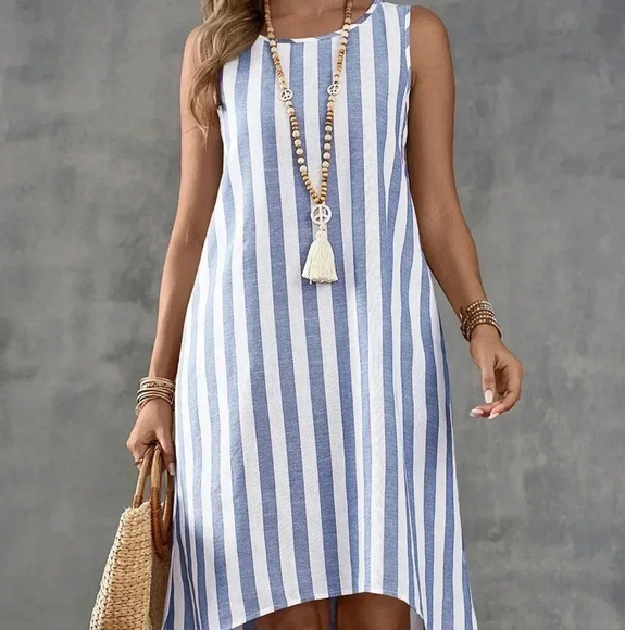 Island Vacation Style Striped Sleeveless Women Dress With Country Style - Picture 3 of 6